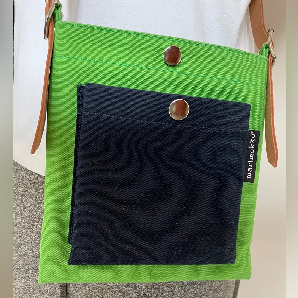 Marimekko Green/Blue Shoulder Bag with Leather Strap
